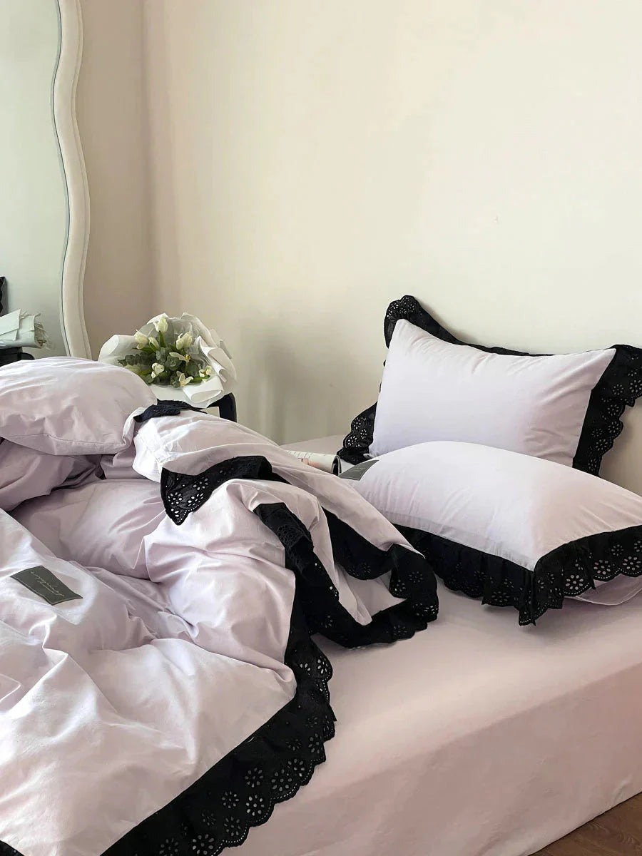 Black Lace Ruffle Bedding Set