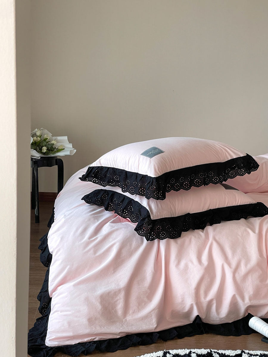 Black Lace Ruffle Bedding Set