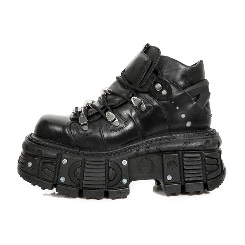 Black Punk Metal Platform Boots