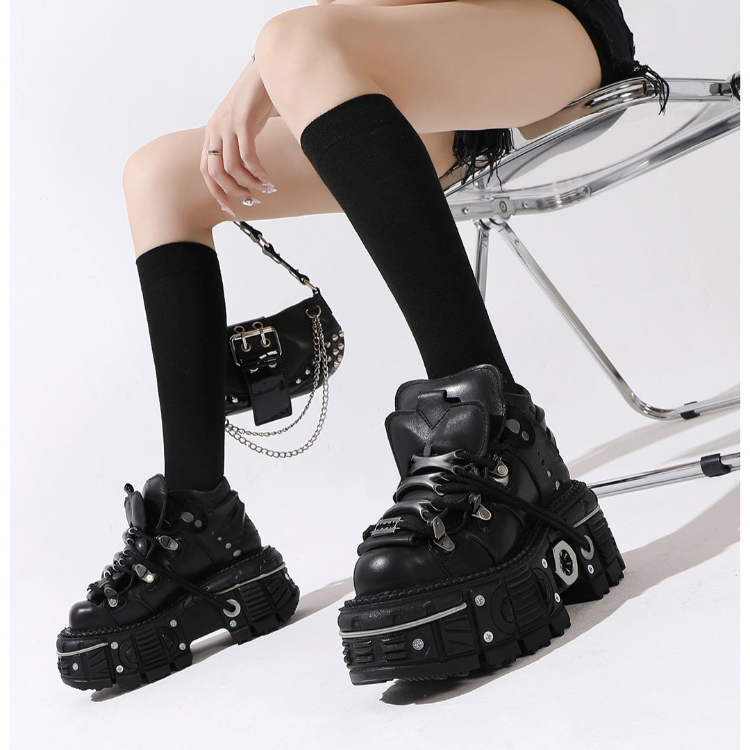 Black Punk Metal Platform Boots