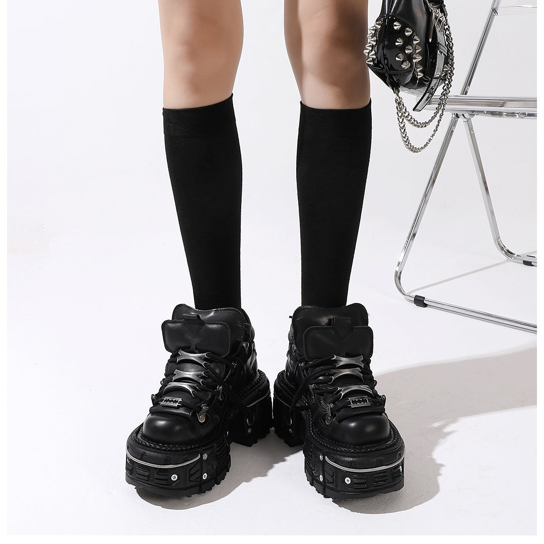 Black Punk Metal Platform Boots