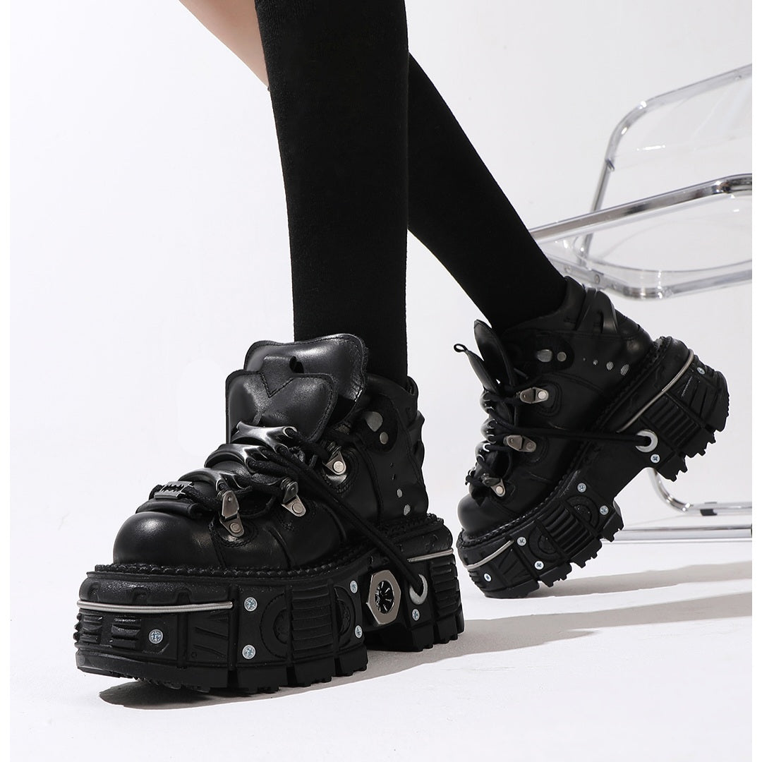 Black Punk Metal Platform Boots