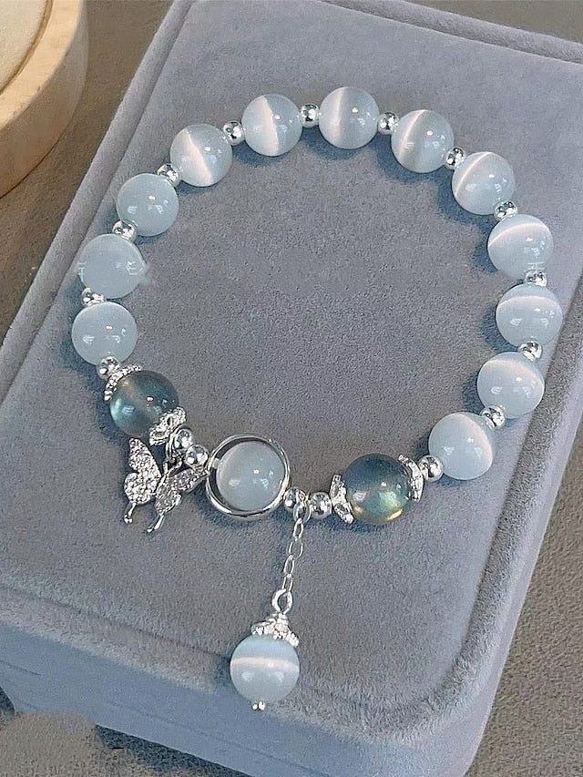 Blue Cat Eye Pearl Butterfly Bracelet