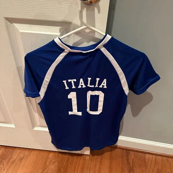 Blue 'Italia 10' Jersey Crop Top