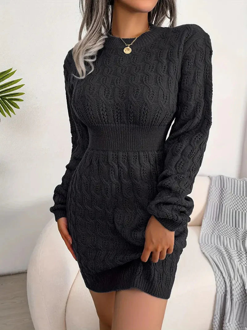 Body-Con Cable Knit Crewneck Sweater Dress