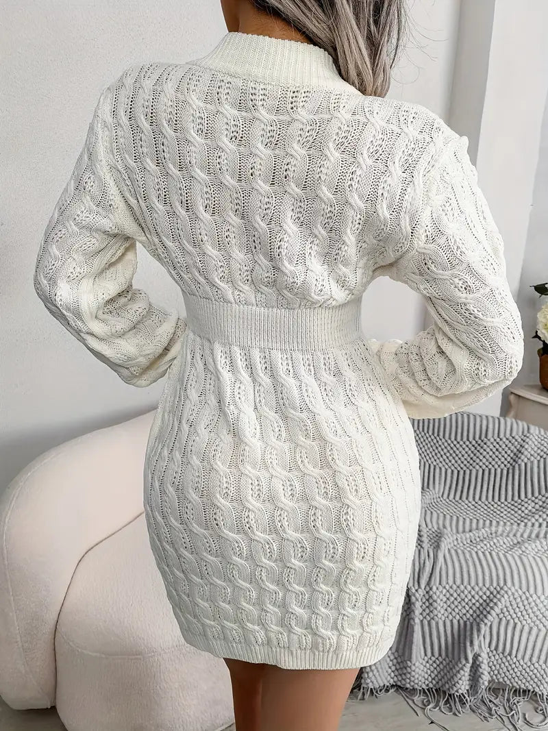 Body-Con Cable Knit Crewneck Sweater Dress