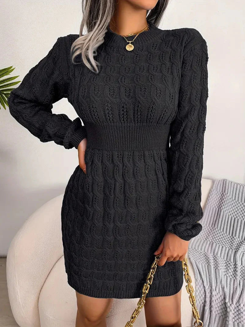 Body-Con Cable Knit Crewneck Sweater Dress