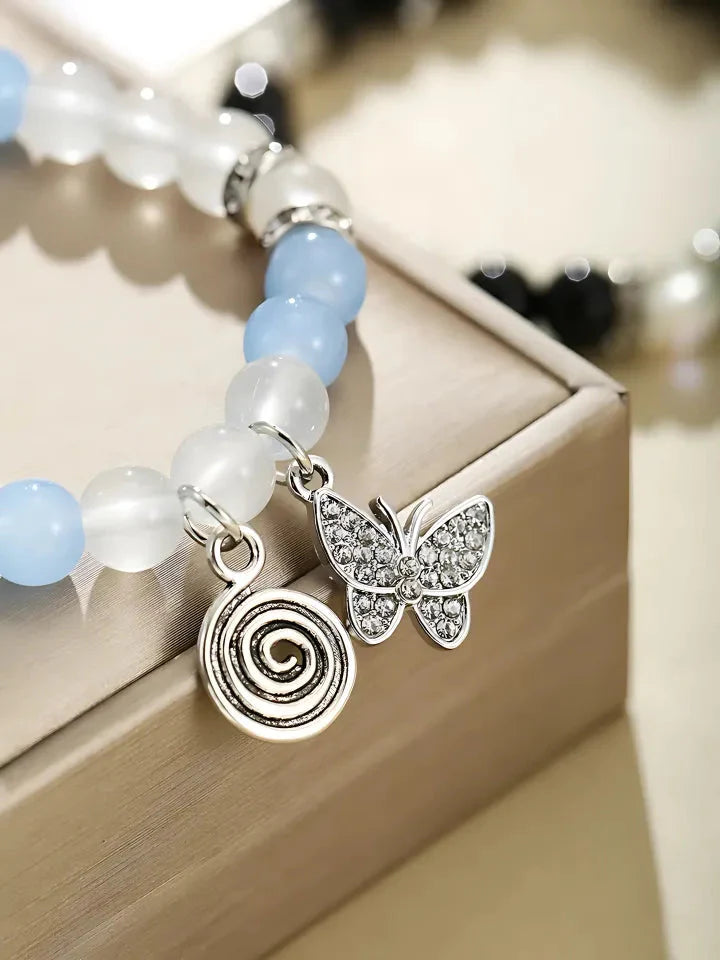 Bone Butterfly Charm Beaded Couples Bracelets