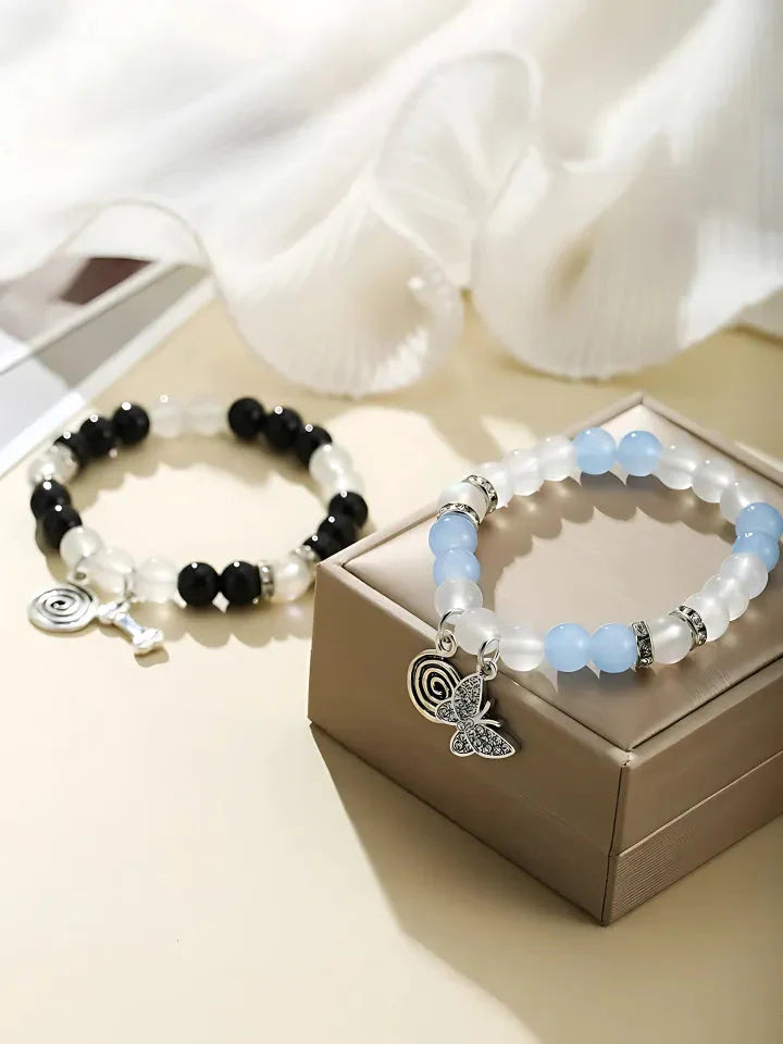 Bone Butterfly Charm Beaded Couples Bracelets