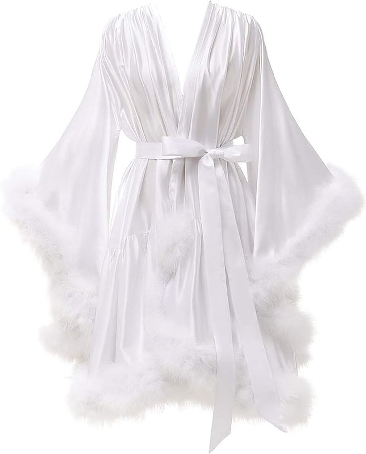 Boudoir Fur Trim Bell Sleeved Satin Robe