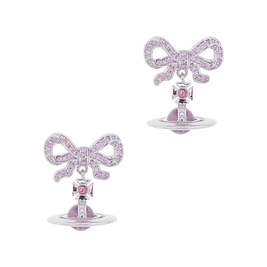 Bow 3D Saturn Orb Drop Stud Earring