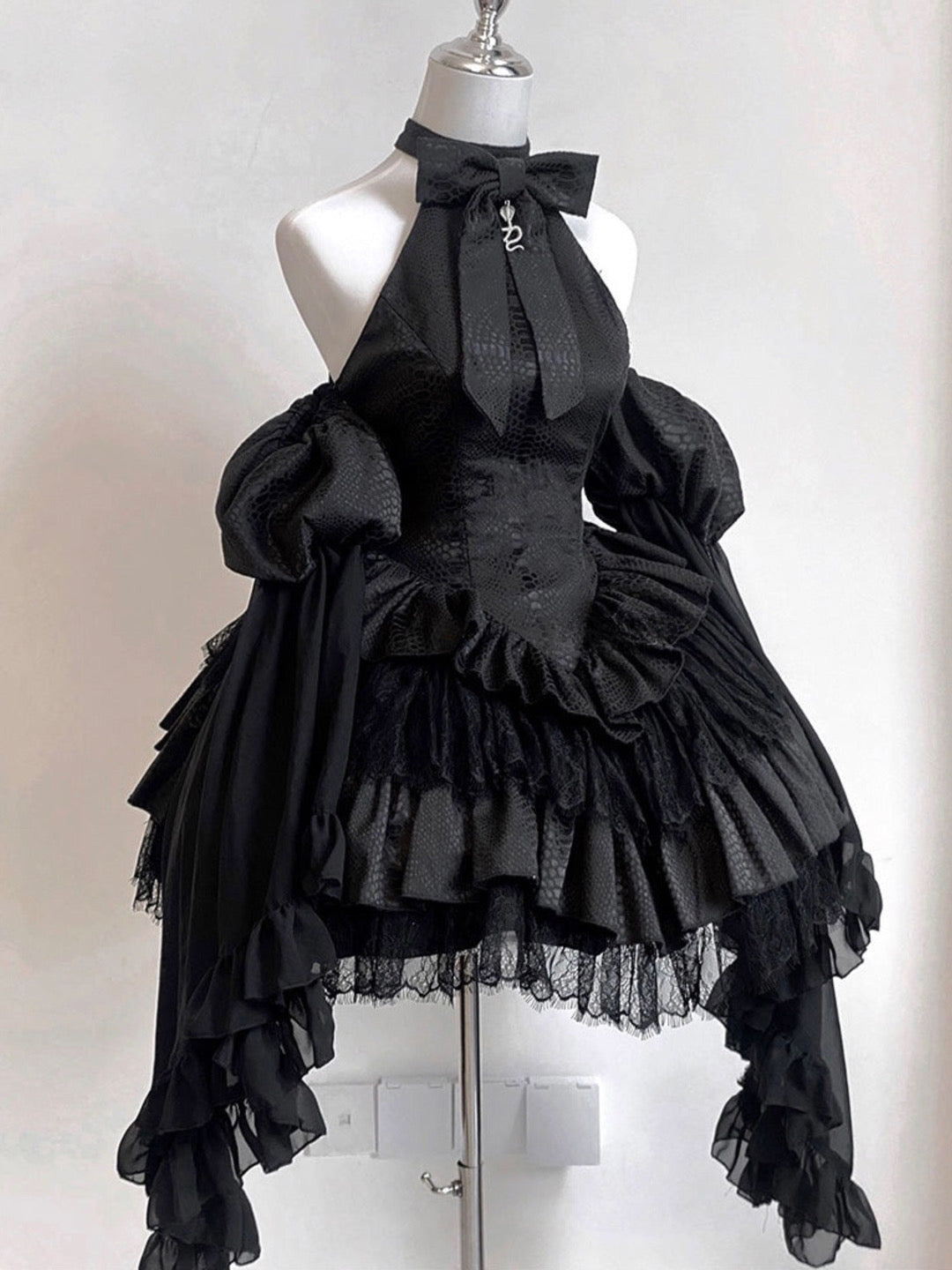 Bow Halterneck Off-Shoulder Ruffle Layered Lolita Dress