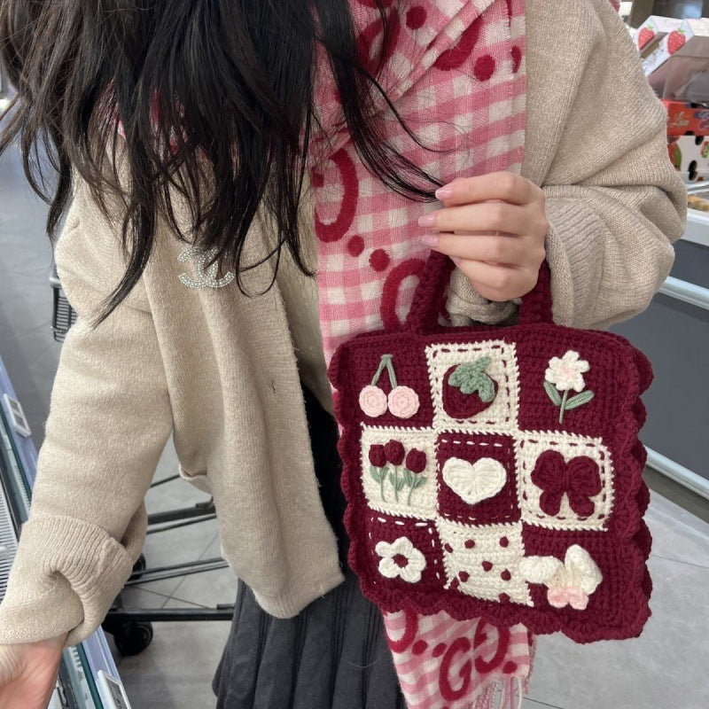 Burgundy Granny Square Handbag