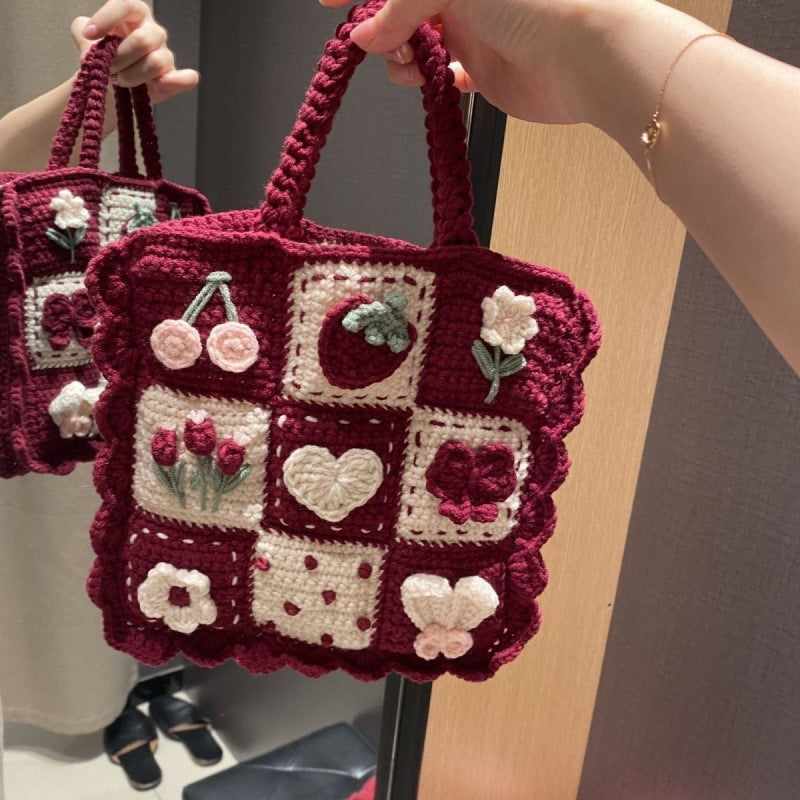 Burgundy Granny Square Handbag