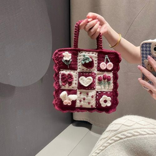 Burgundy Granny Square Handbag