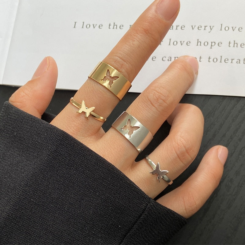 Butterfly Cut-out Couple Ring Set