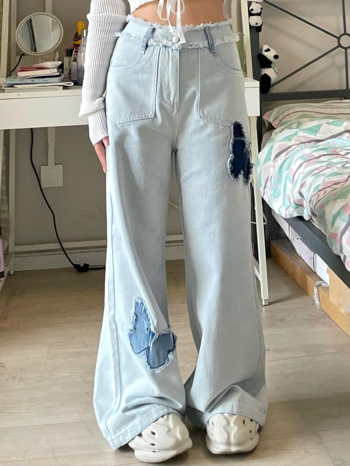 Butterfly Patch Wide Leg Jeans