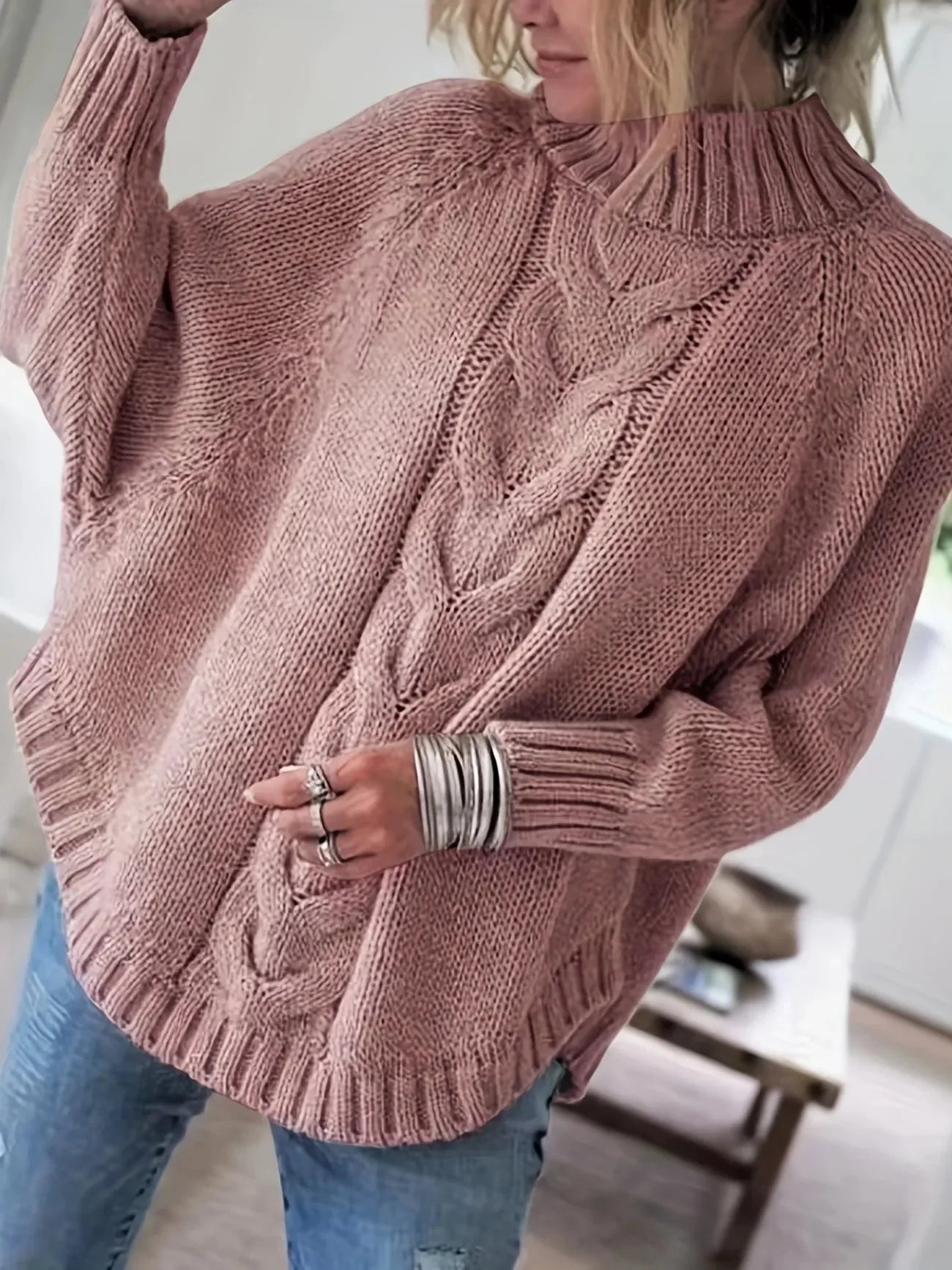 Cable Mock Neck Vintage Sweater