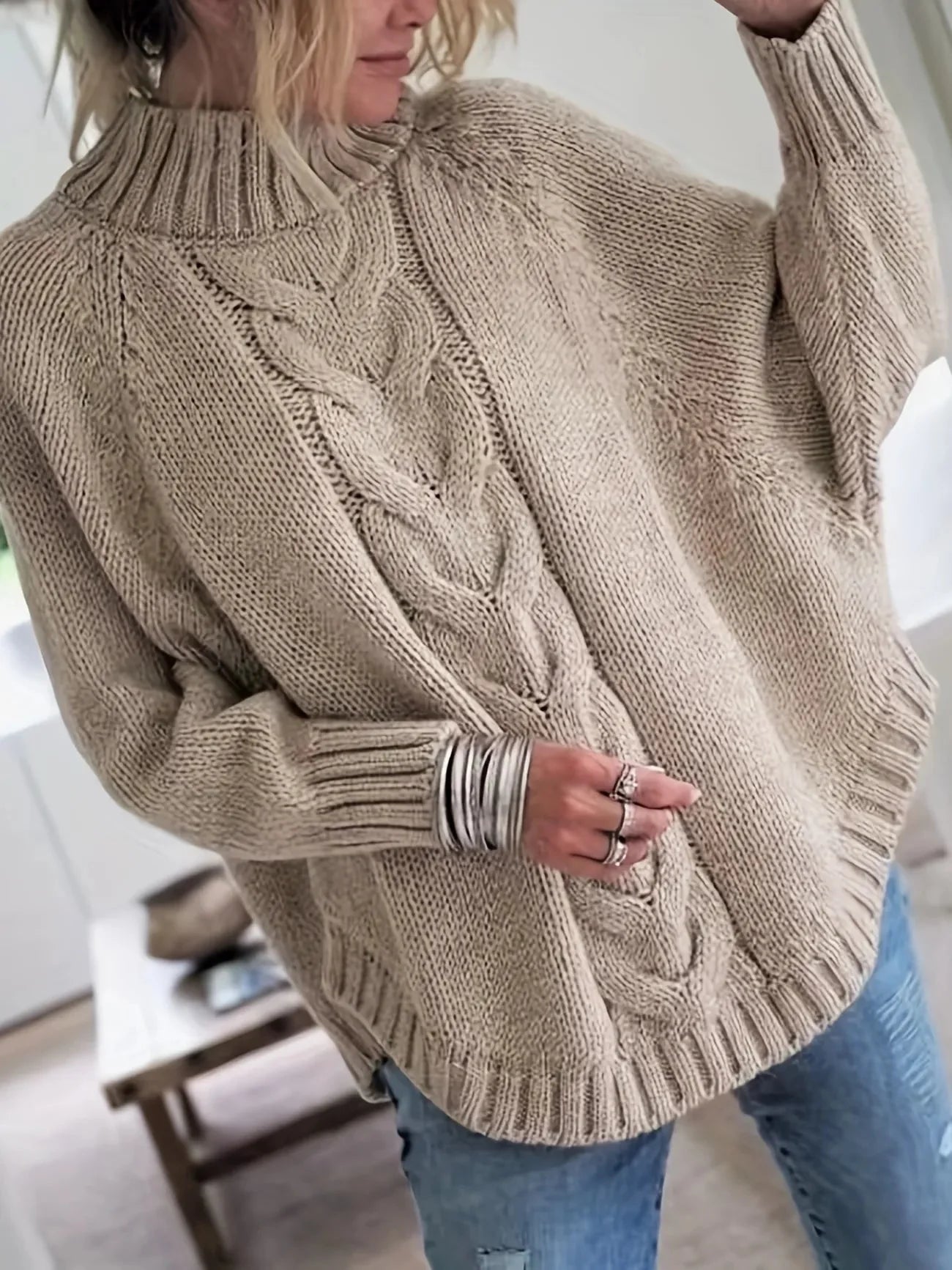 Cable Mock Neck Vintage Sweater