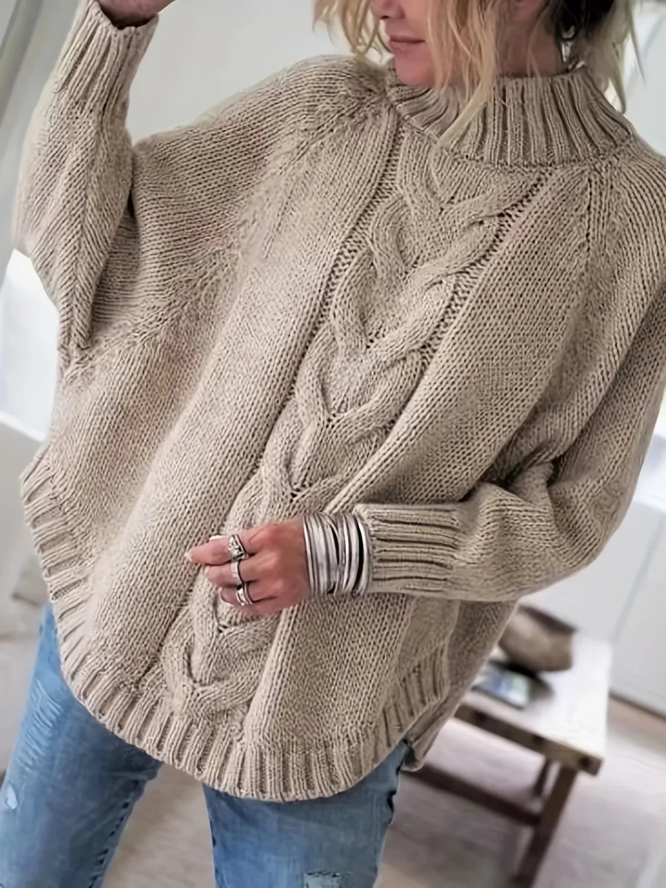 Cable Mock Neck Vintage Sweater