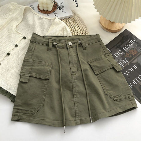 Cargo Pockets Mini Denim Skirt