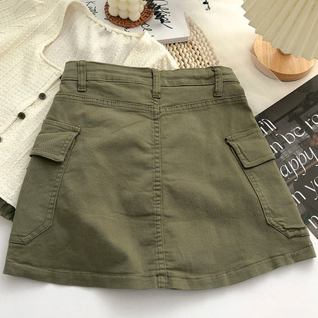 Cargo Pockets Mini Denim Skirt