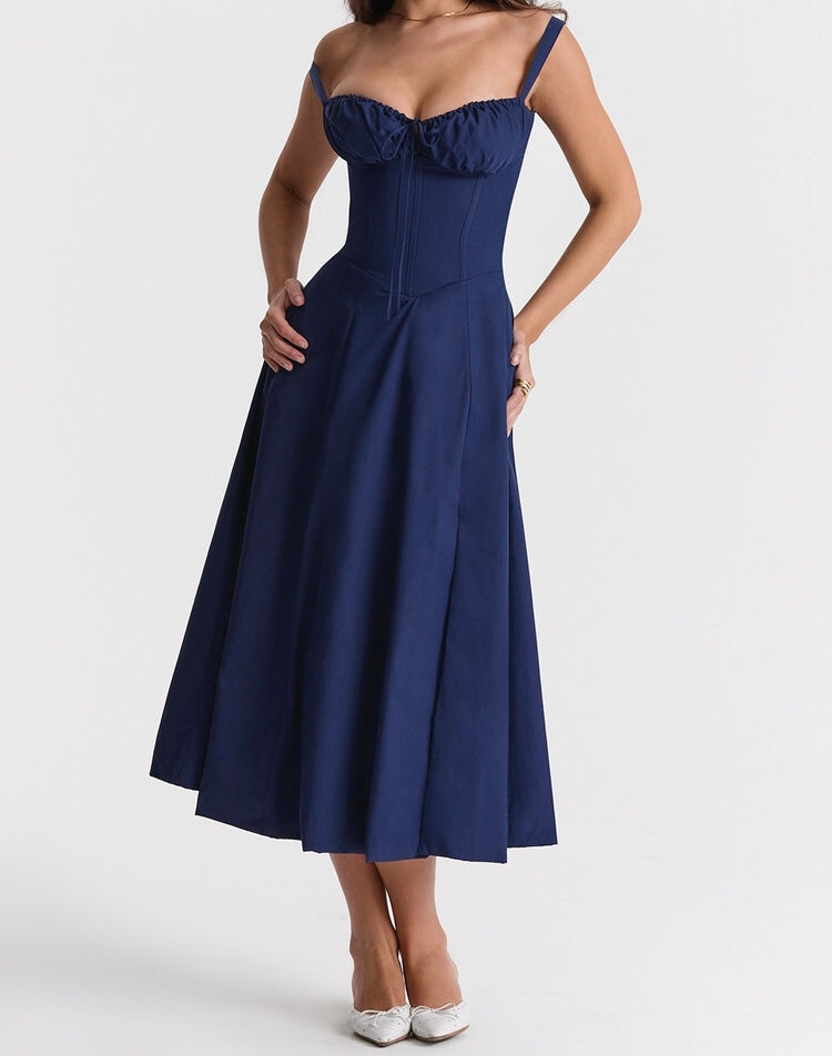 Carmen French Navy Bustier Sundress