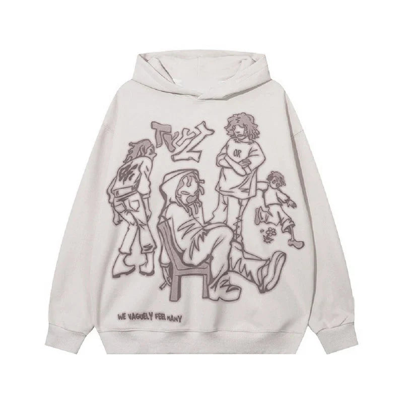 Cartoon Line Character Print Graphic Hoodie