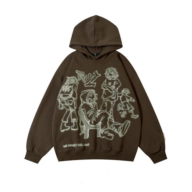 Cartoon Line Character Print Graphic Hoodie