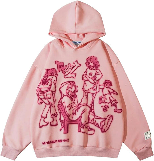 Cartoon Line Character Print Graphic Hoodie