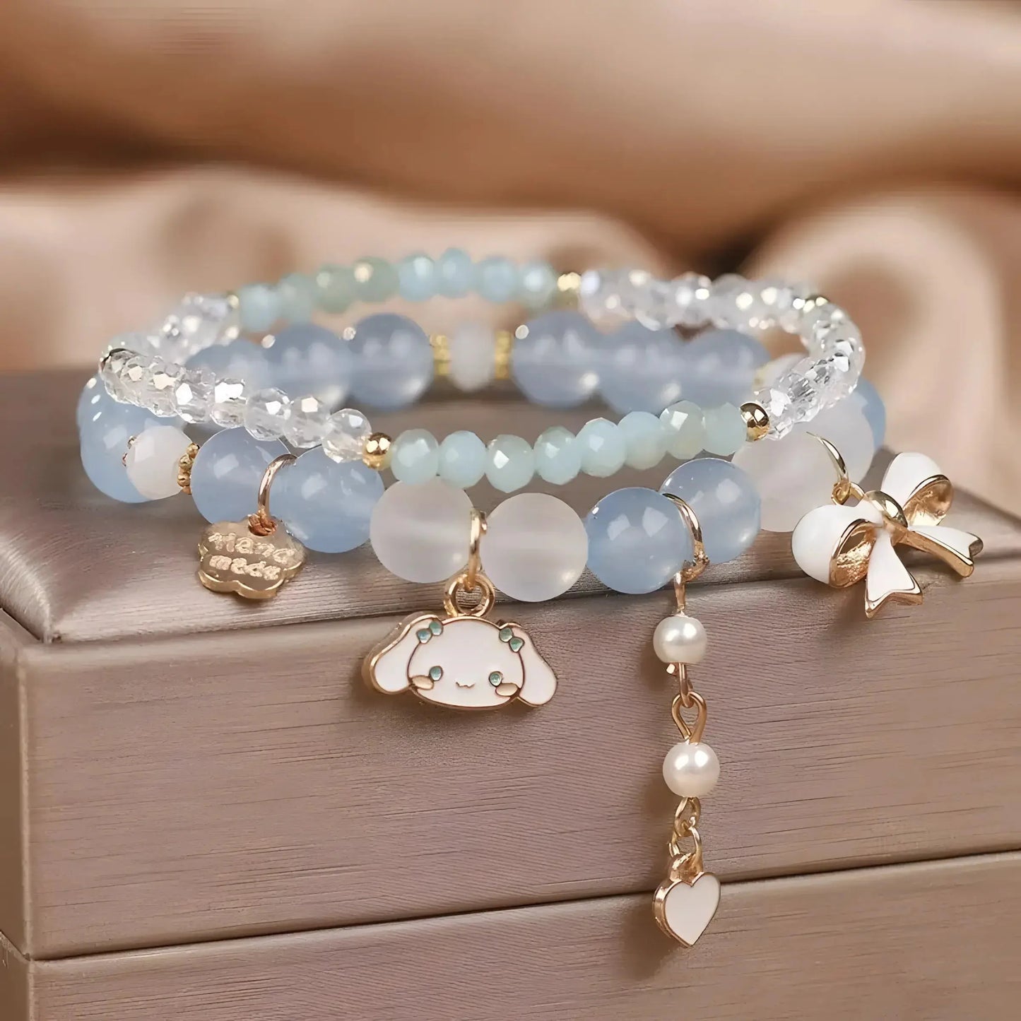 Cinnamoroll Pearl Gold Accent Charm Bracelet Stack