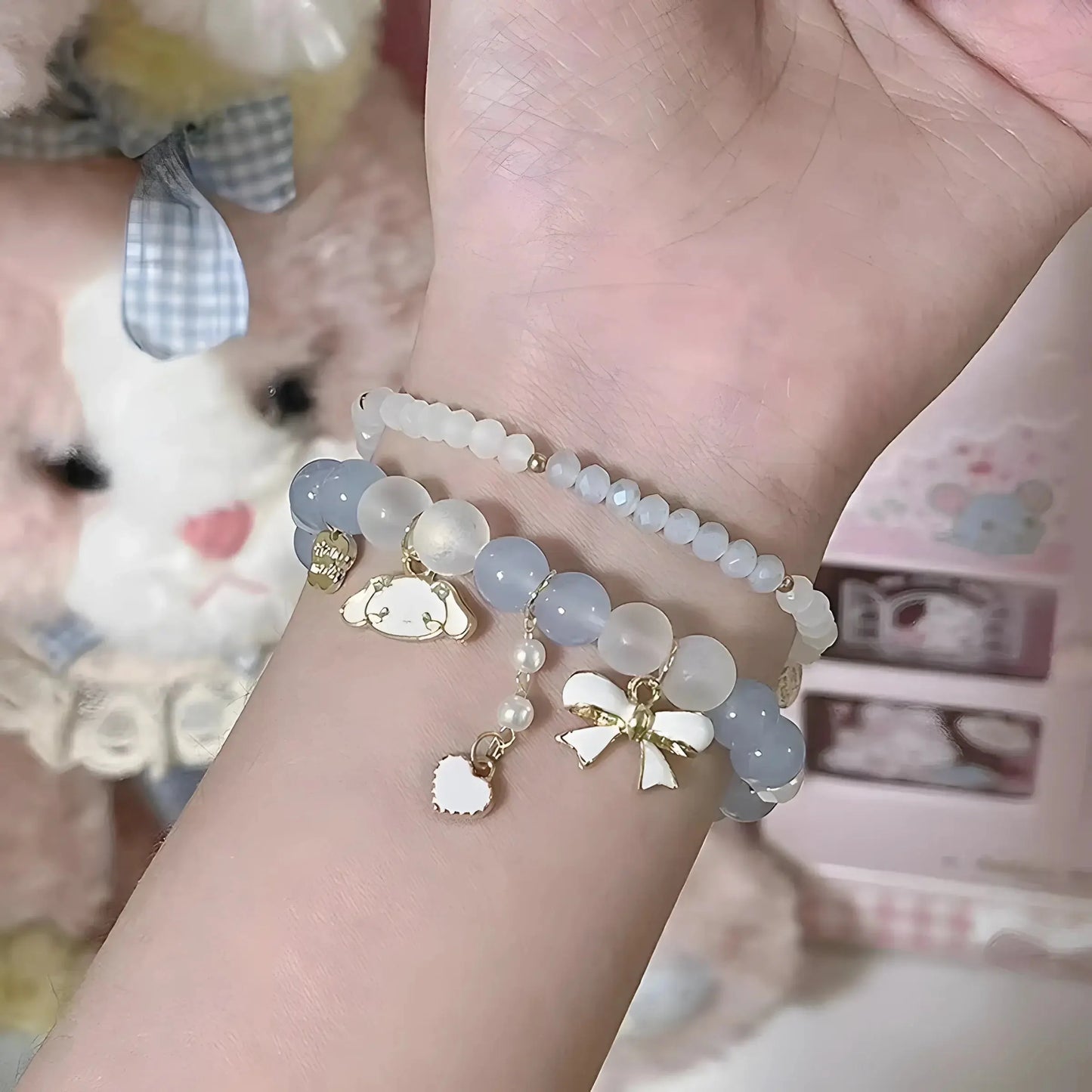 Cinnamoroll Pearl Gold Accent Charm Bracelet Stack