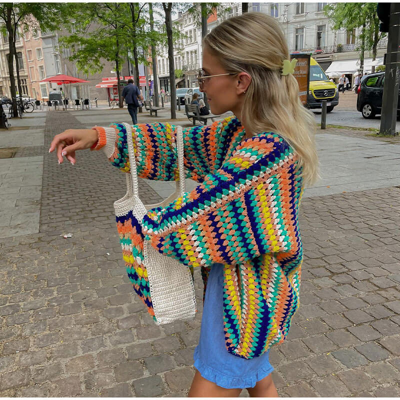 Colorful Striped Knitted Cardigan