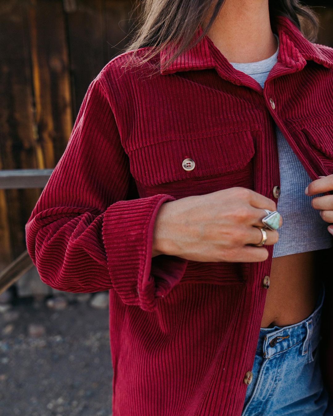 Corduroy Chest Pockets Long Sleeve Shirt