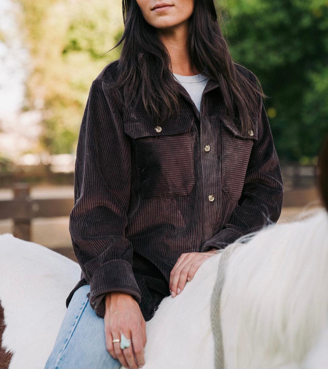 Corduroy Chest Pockets Long Sleeve Shirt