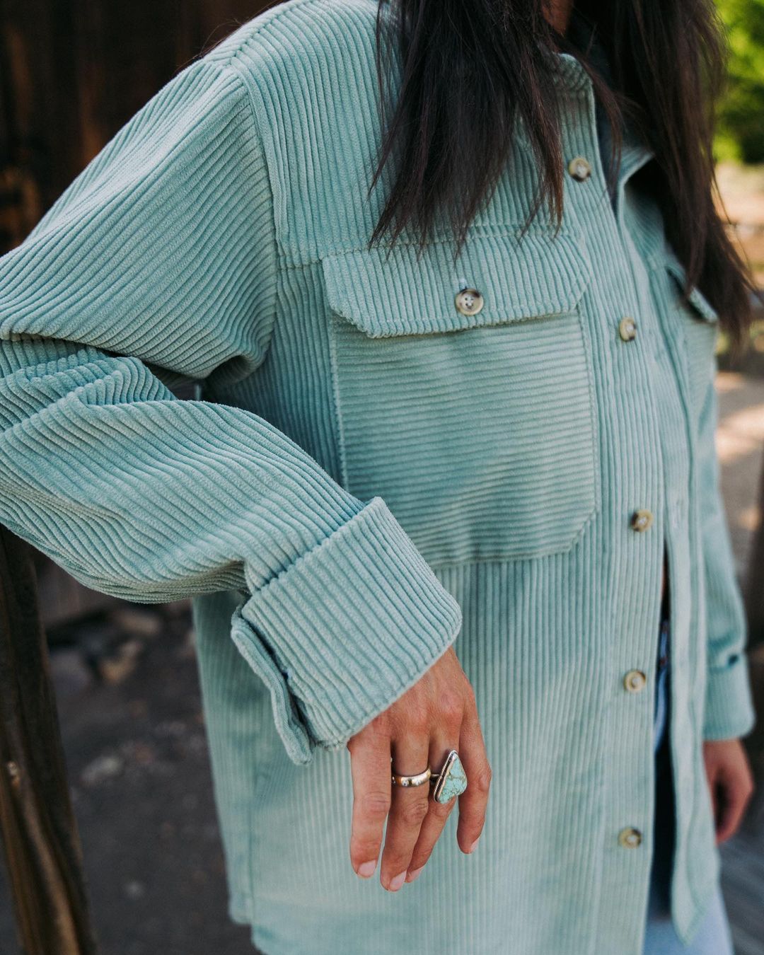 Corduroy Chest Pockets Long Sleeve Shirt