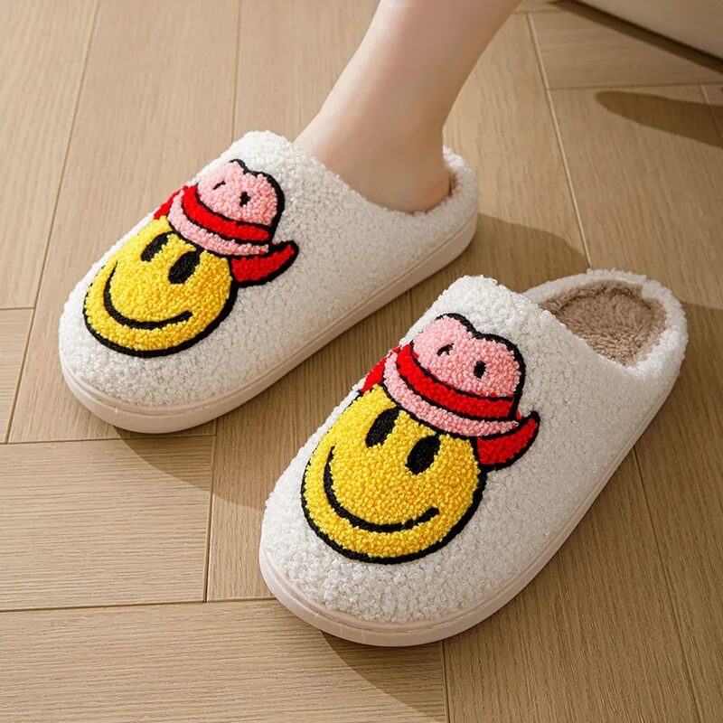 Cowboy Smiley Face Slippers