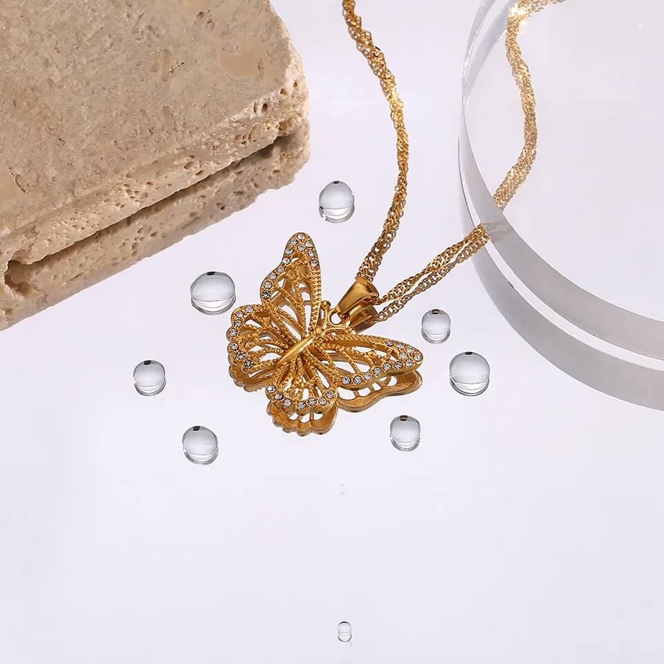 Dainty Butterfly Gold Zircon Necklace