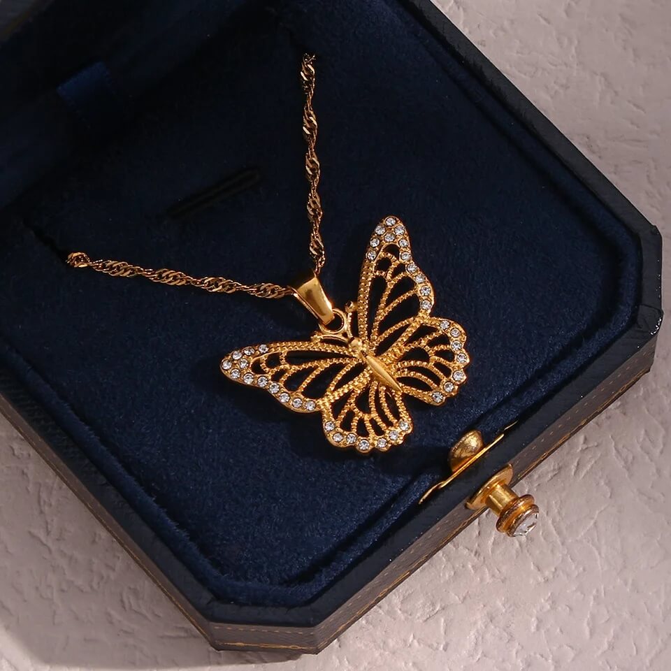 Dainty Butterfly Gold Zircon Necklace