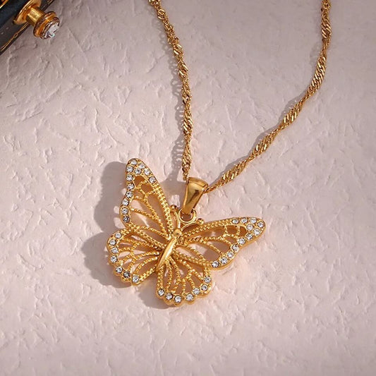 Dainty Butterfly Gold Zircon Necklace