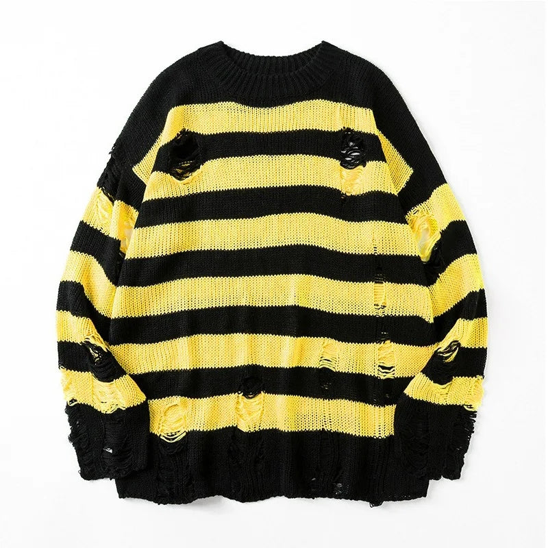 Distressed Striped Grunge Knit Sweater