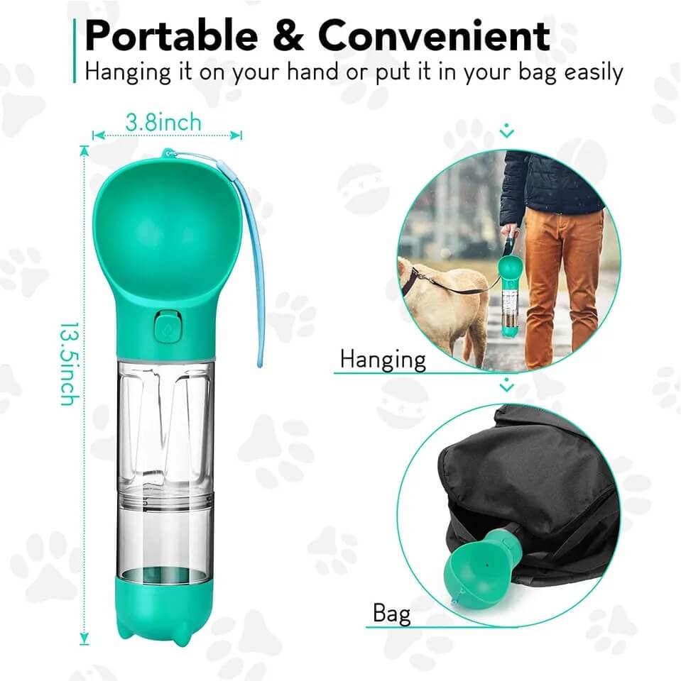 Dog Water Bottle, Food Bowl, Poop Dispenser Kit (4 Pack)