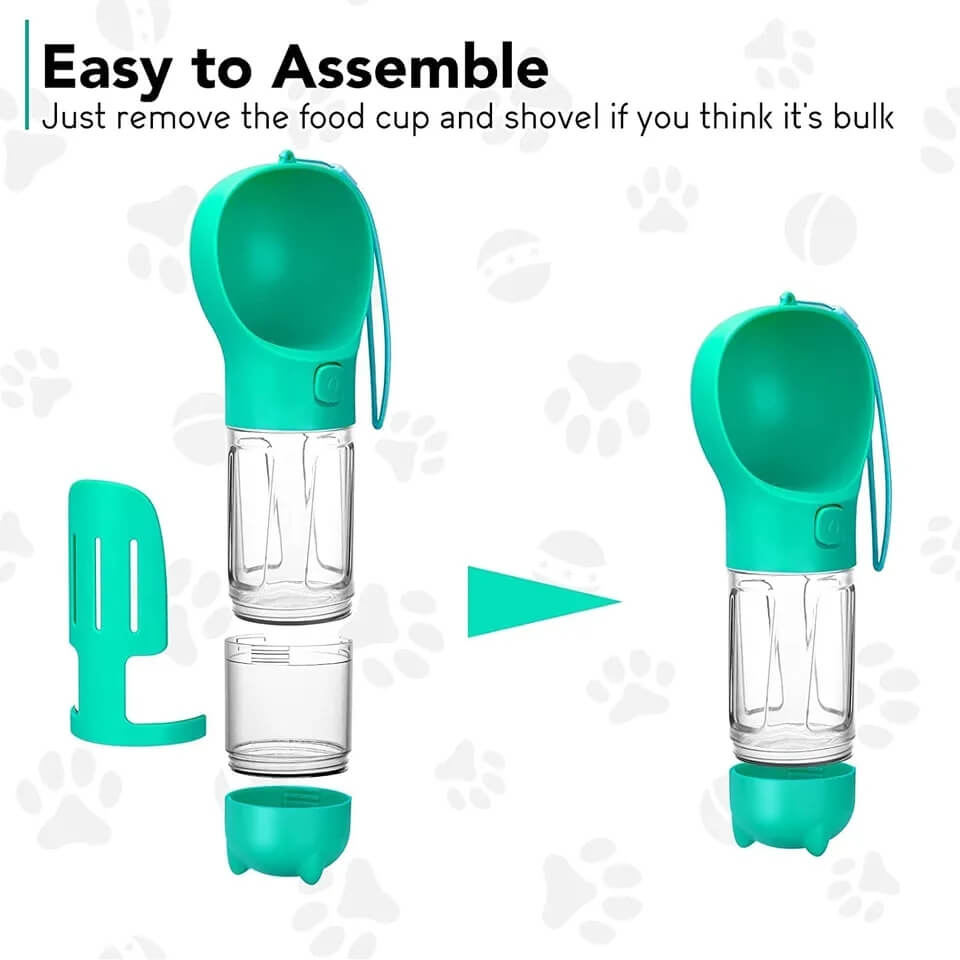 Dog Water Bottle, Food Bowl, Poop Dispenser Kit (4 Pack)