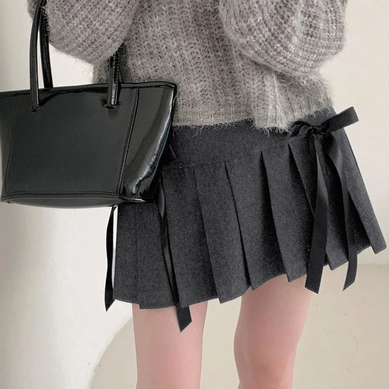 Double Bow Pleated Mini Skirt