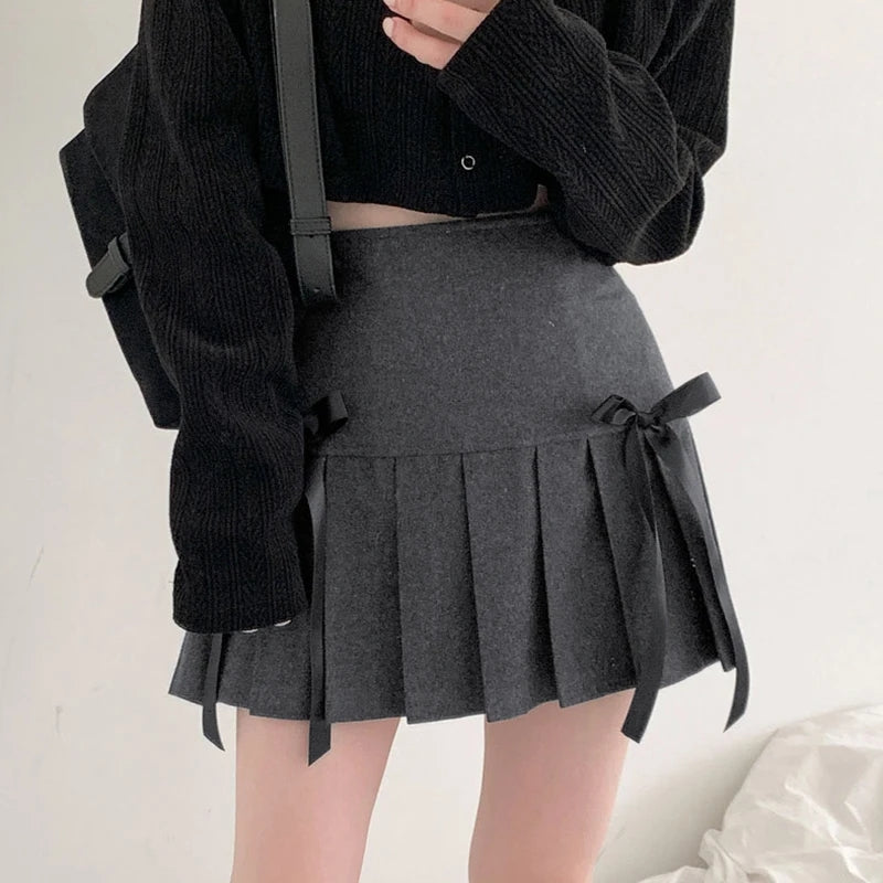 Double Bow Pleated Mini Skirt