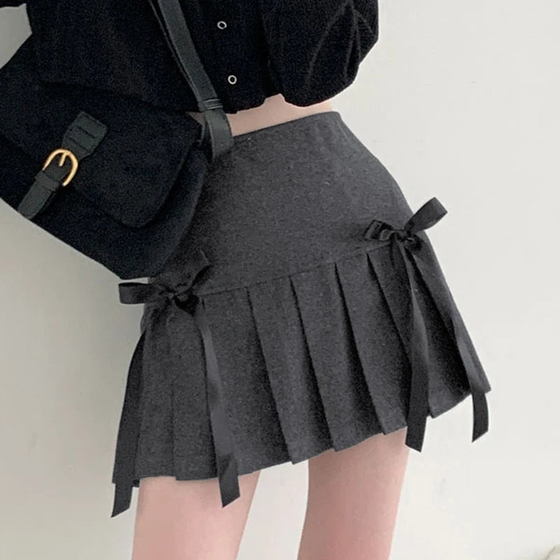 Double Bow Pleated Mini Skirt