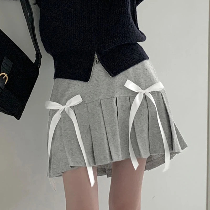 Double Bow Pleated Mini Skirt