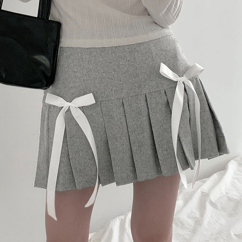 Double Bow Pleated Mini Skirt