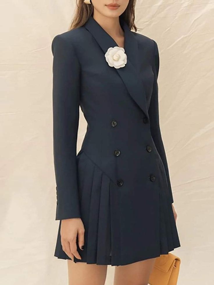 Double Breasted Pleated Hem Blazer Dress