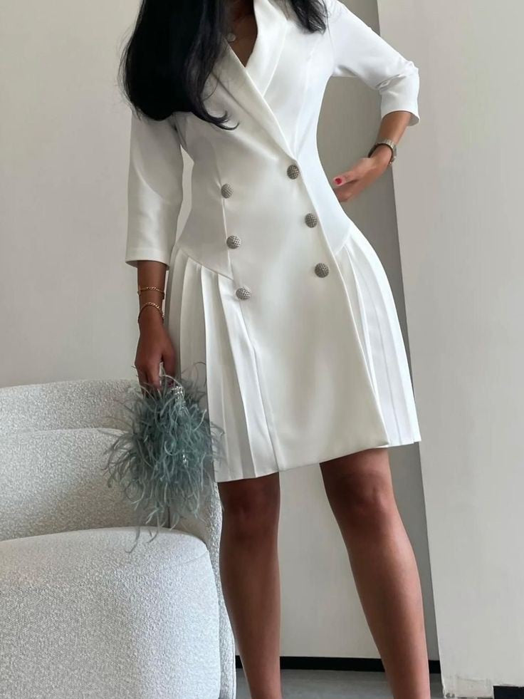 Double Breasted Pleated Hem Blazer Dress